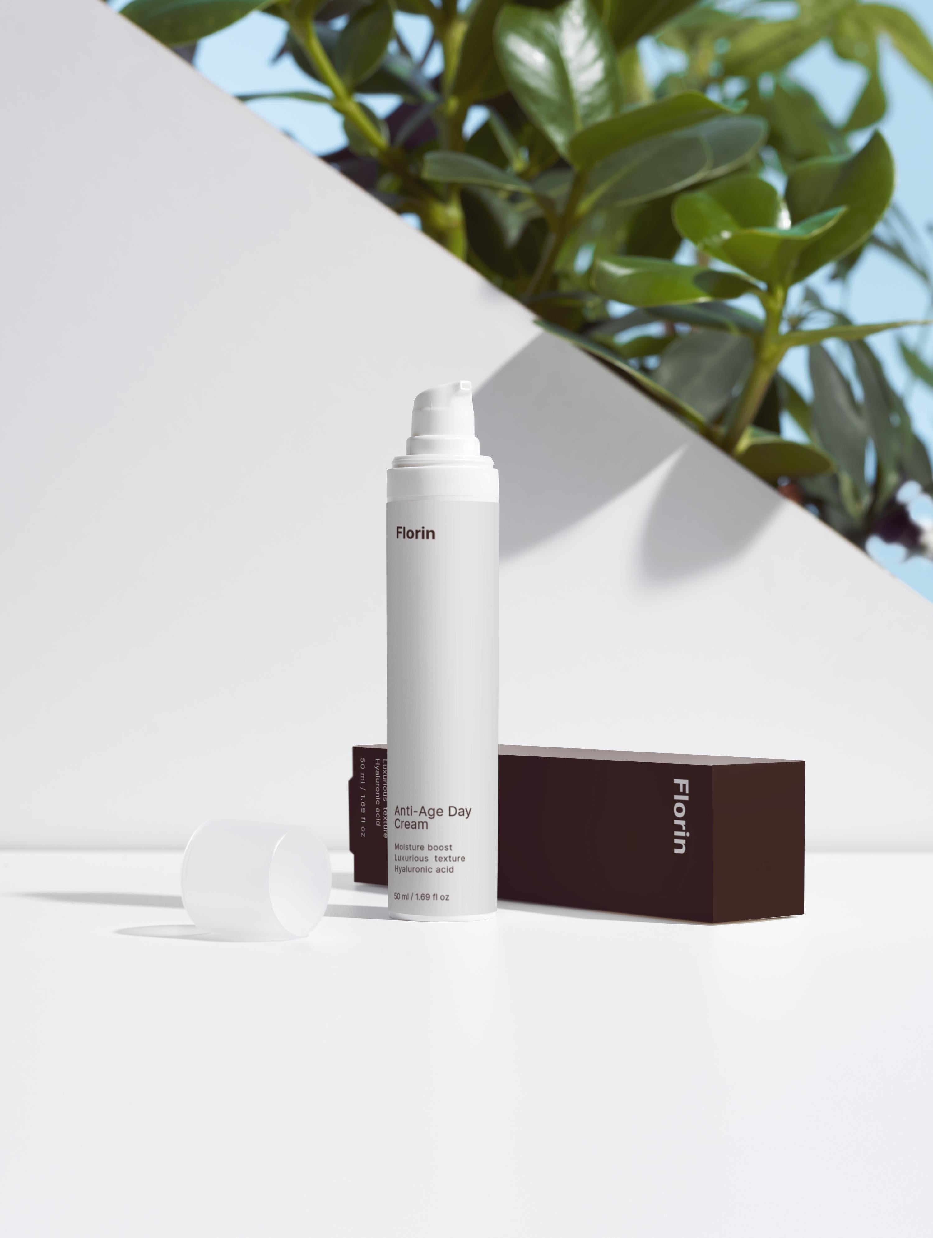 Skincare product with packaging on a white background
