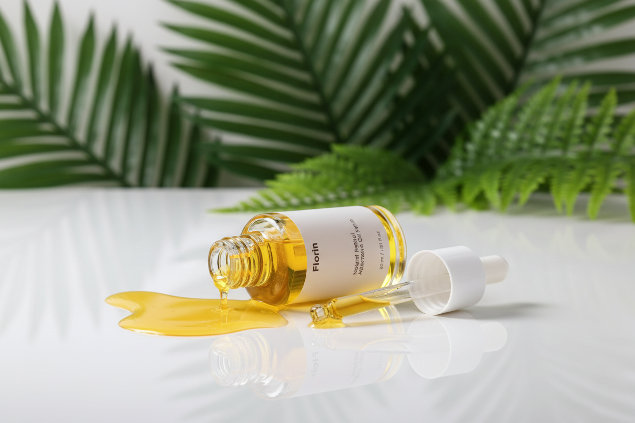 Natural Retinol serum with pipette and greenery