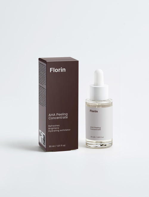 Florin AHA Peeling Concentrate bottle and packaging on a white background